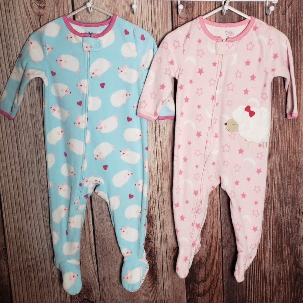 (0104) Girls: 12 Months Child of Mine & Just One You 2pc Fleece Sleepers- O6